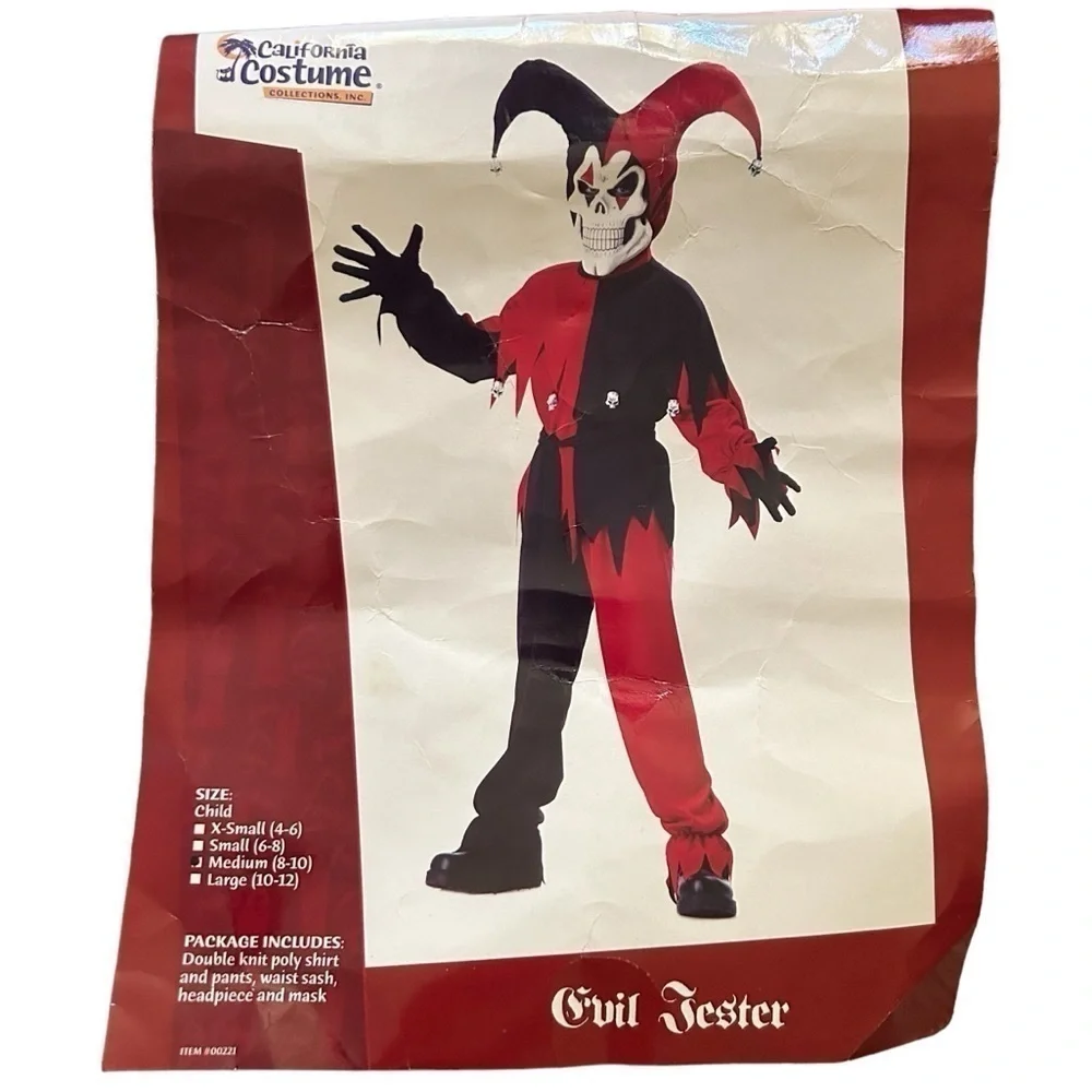 Jester Halloween Costume Child Red Black Size M (8-10)